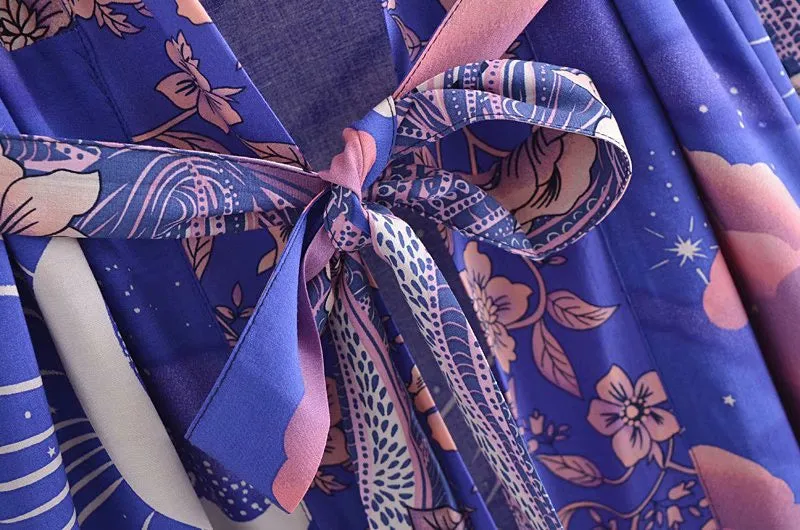 Mystic Blue Moon Starrynight Printed Beach Kimono