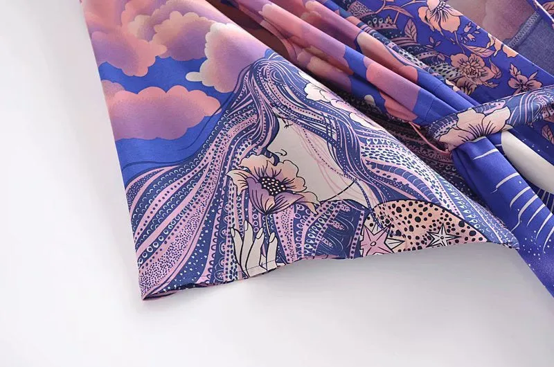 Mystic Blue Moon Starrynight Printed Beach Kimono