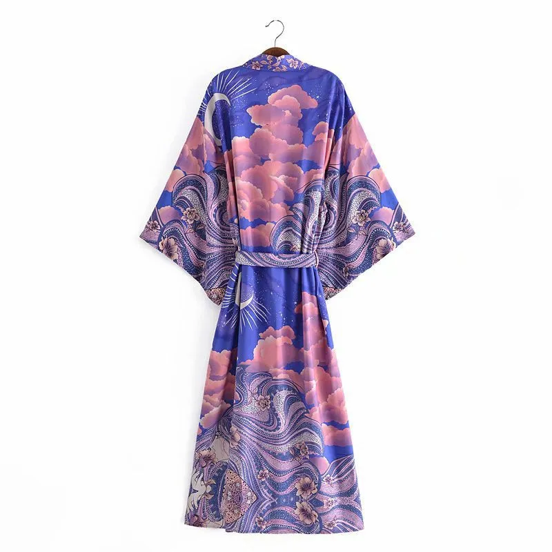 Mystic Blue Moon Starrynight Printed Beach Kimono