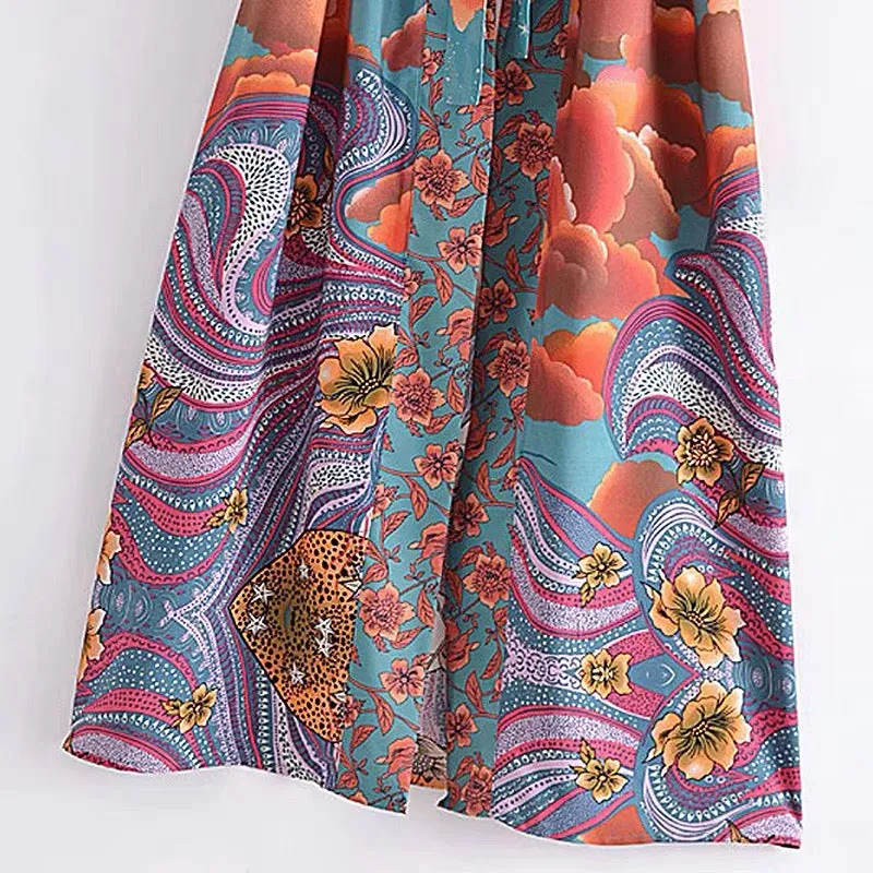 Mystic Moon Starry Sky Printed Beach Kimono