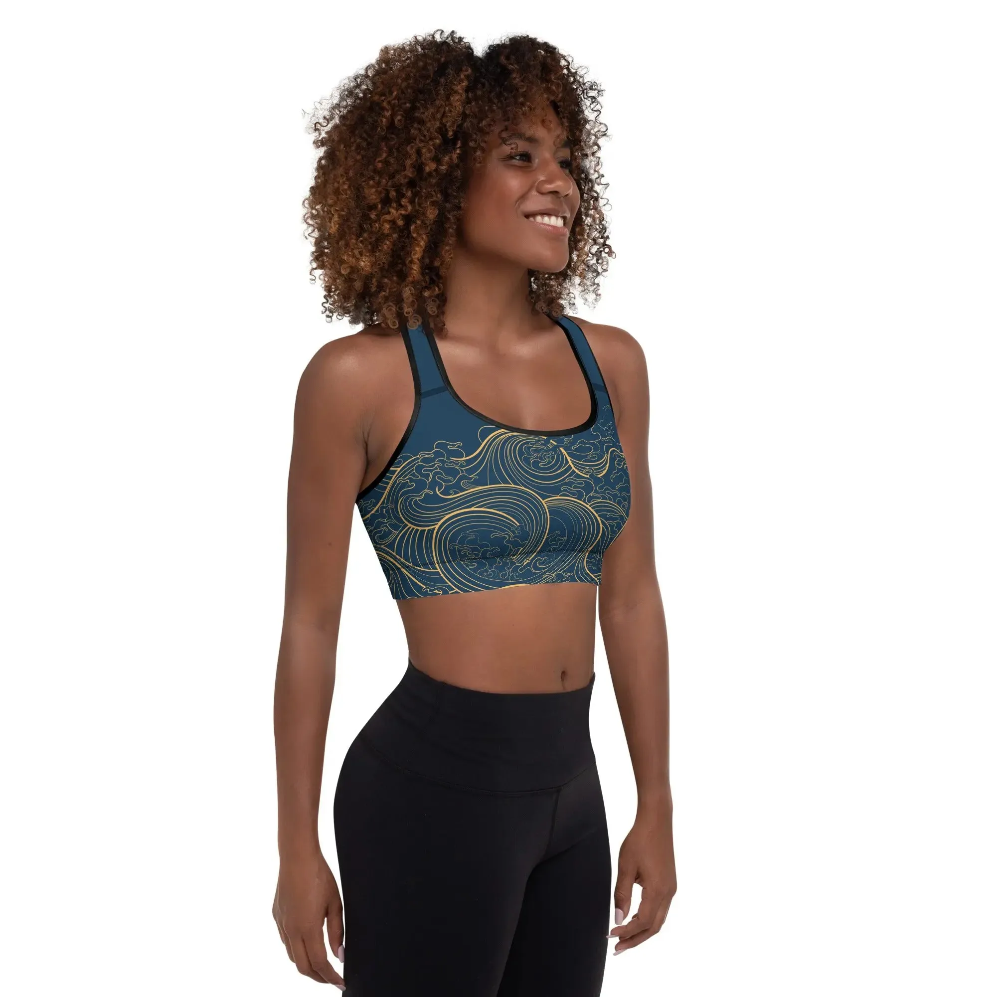 "Ocean One" Golden Waves - Padded Sports Bra
