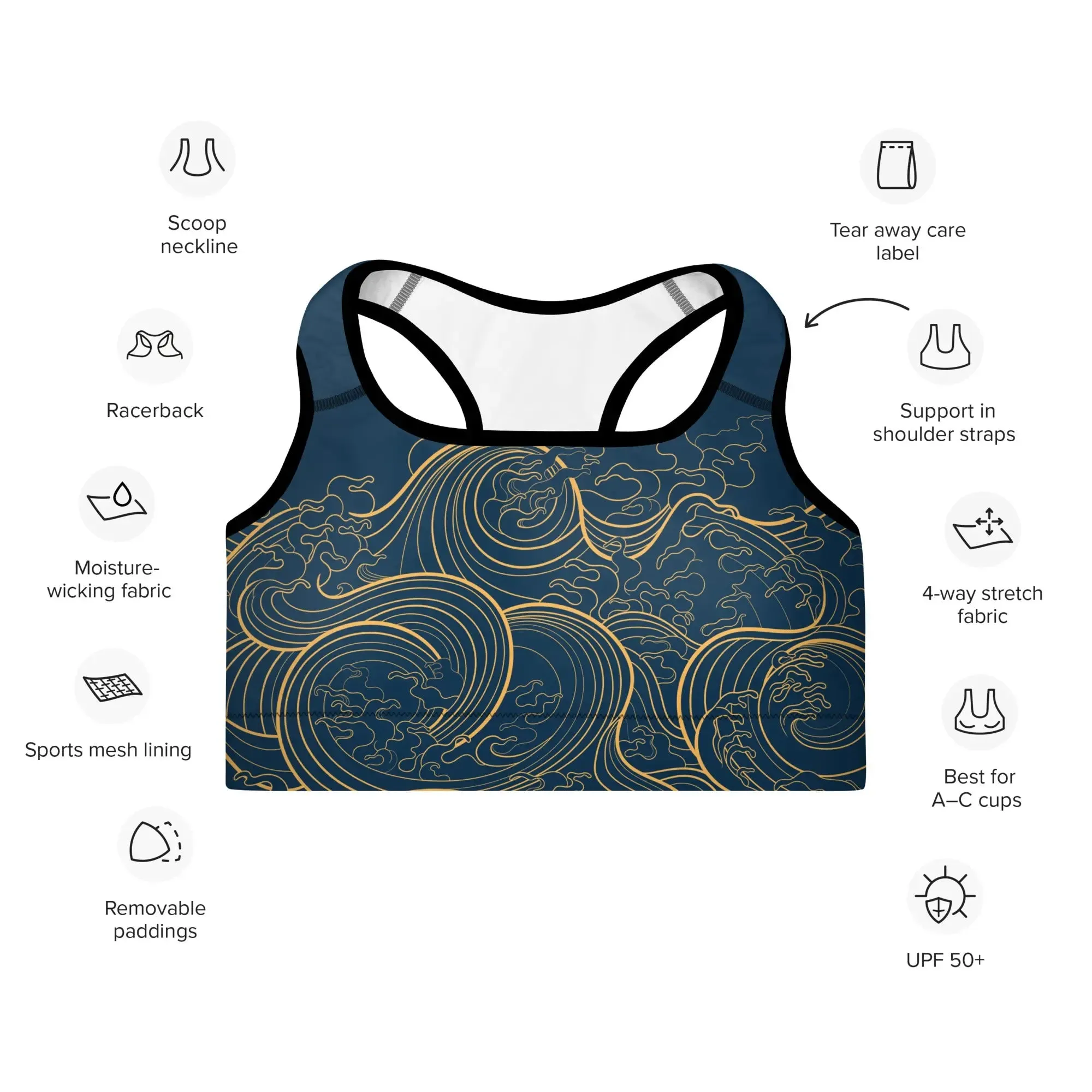 "Ocean One" Golden Waves - Padded Sports Bra