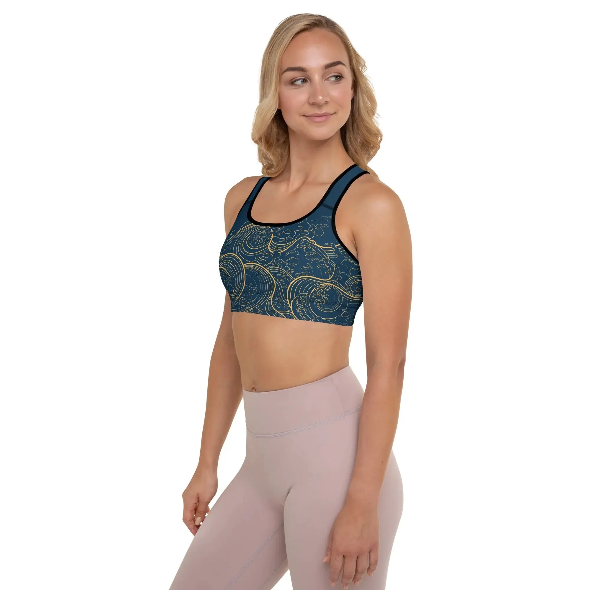 "Ocean One" Golden Waves - Padded Sports Bra
