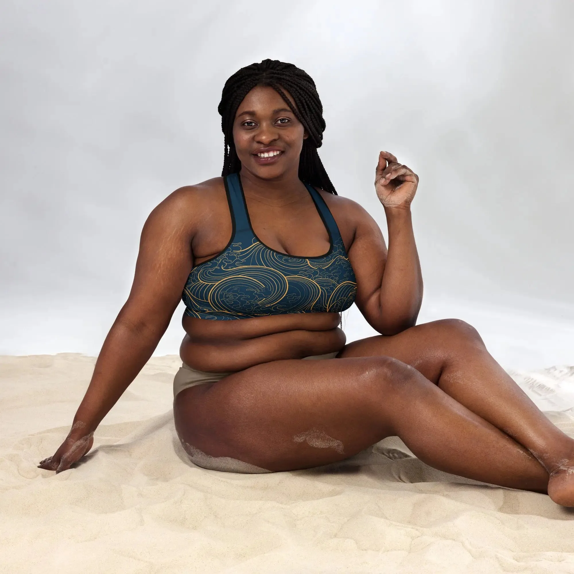 "Ocean One" Golden Waves - Padded Sports Bra