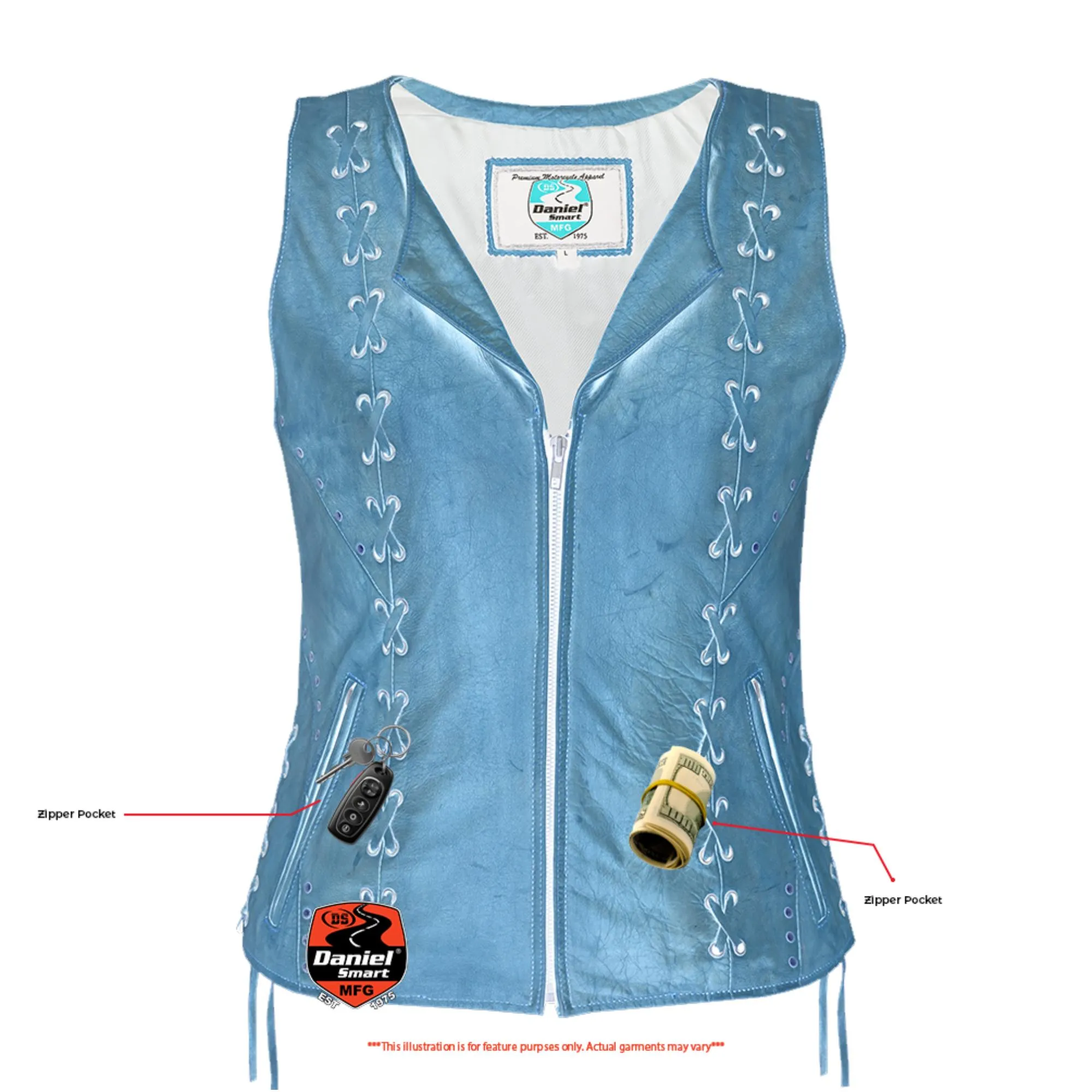 Women's Brown Zippered Vest with Lacing Details
