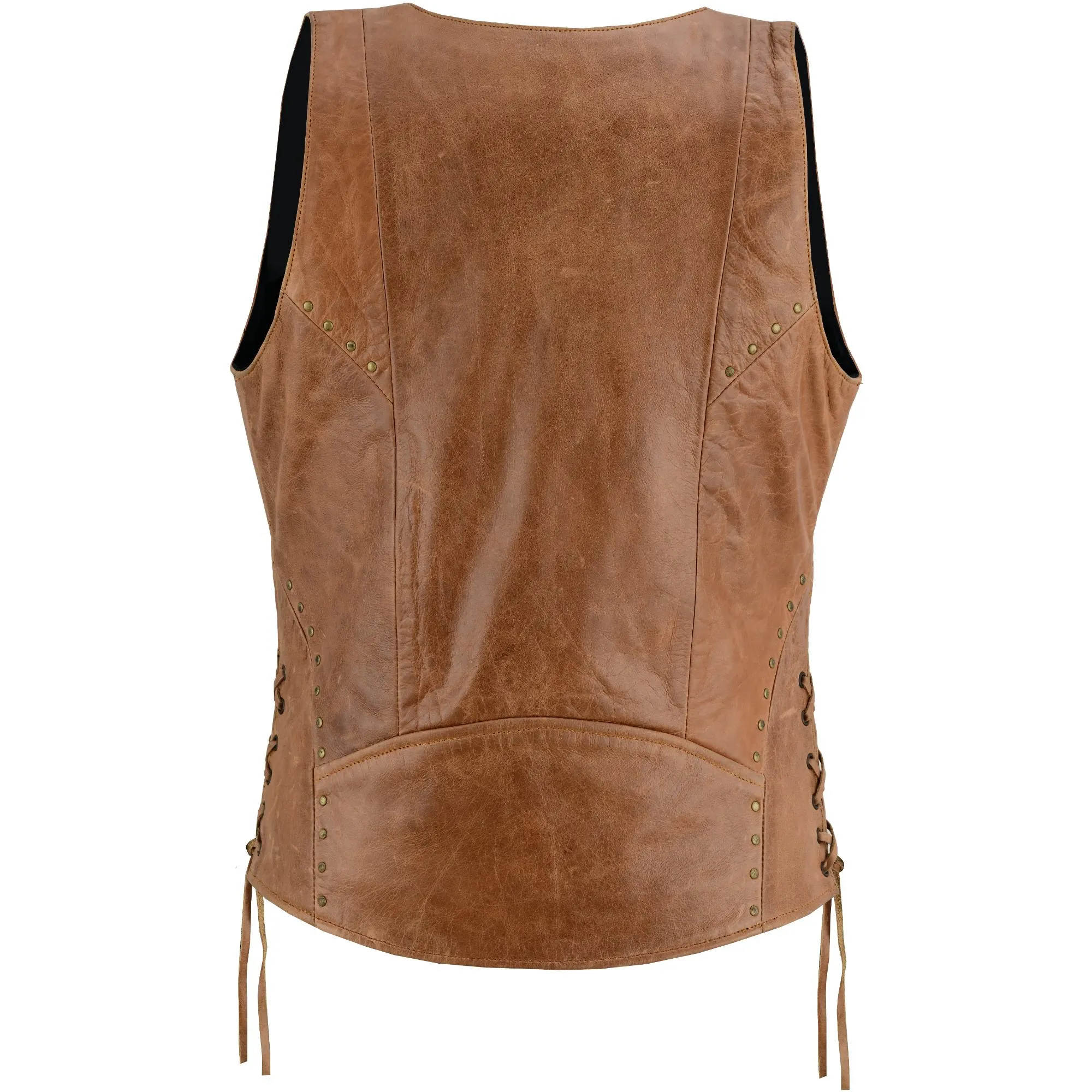 Women's Brown Zippered Vest with Lacing Details