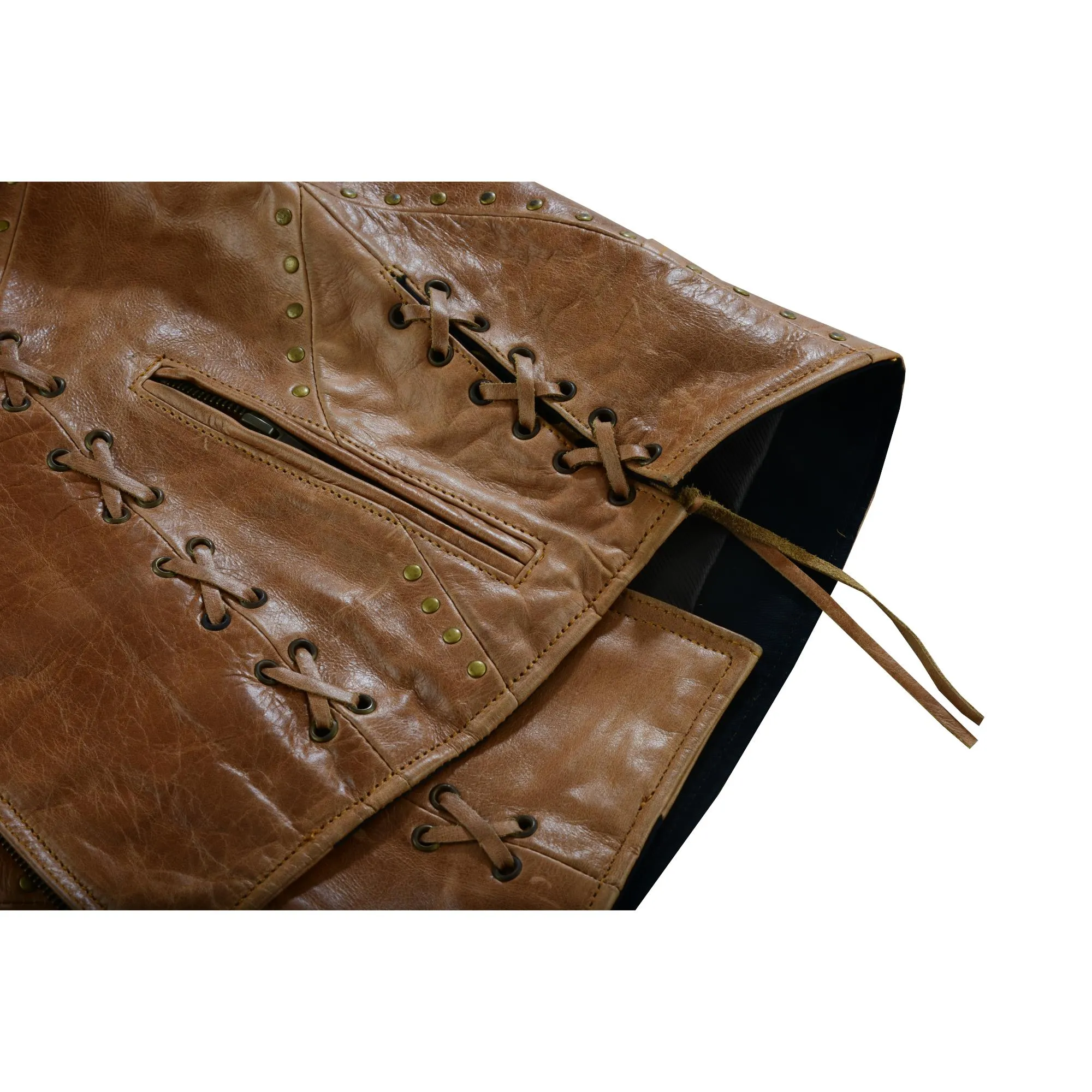 Women's Brown Zippered Vest with Lacing Details