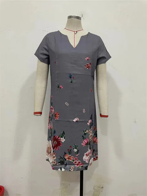 Women's Flower Print Short Sleeve Dress   S4474253
