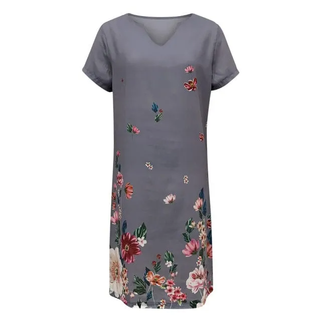 Women's Flower Print Short Sleeve Dress   S4474253